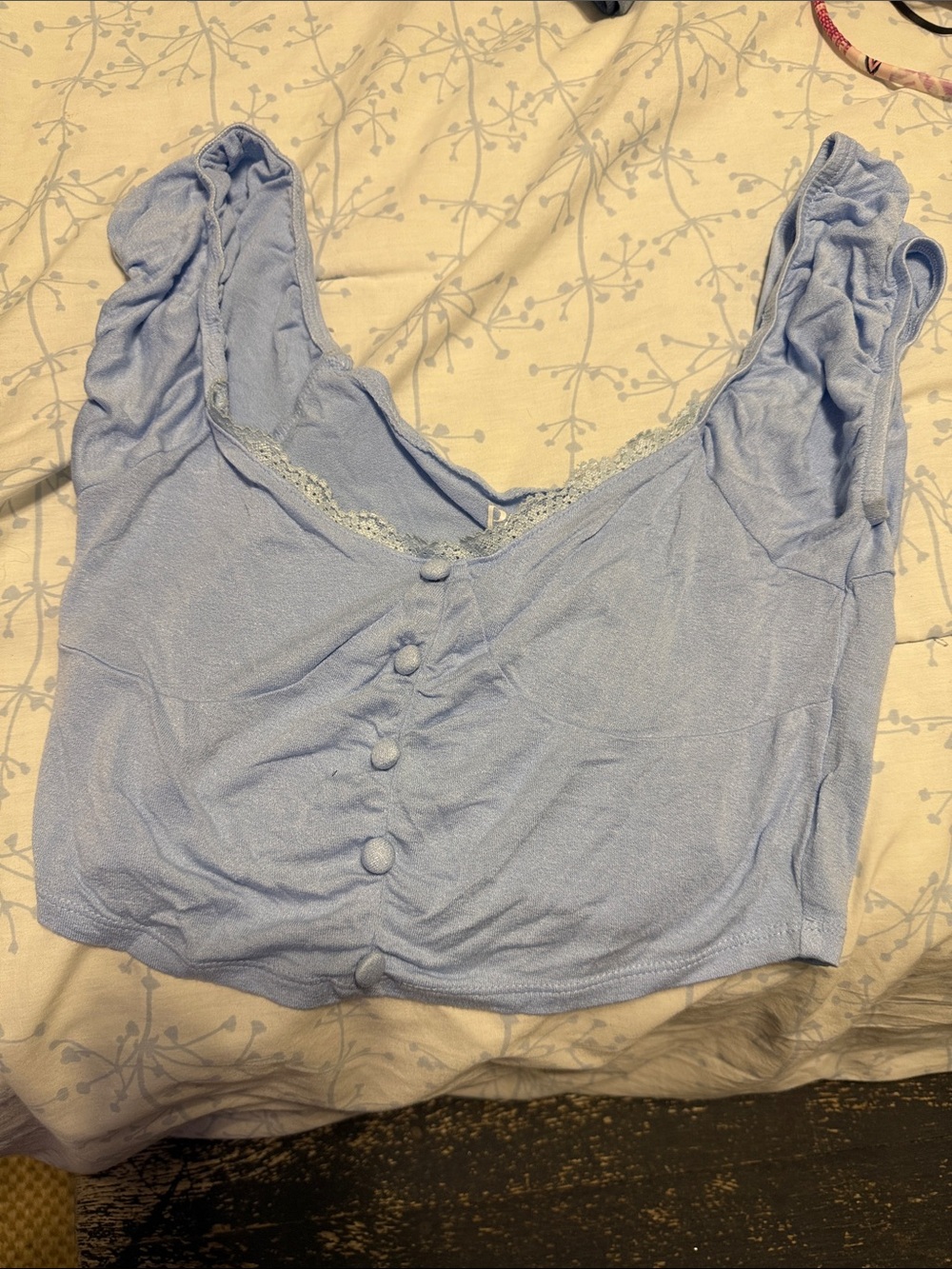 PacSun Light Blue Lace-Trim Button crop top